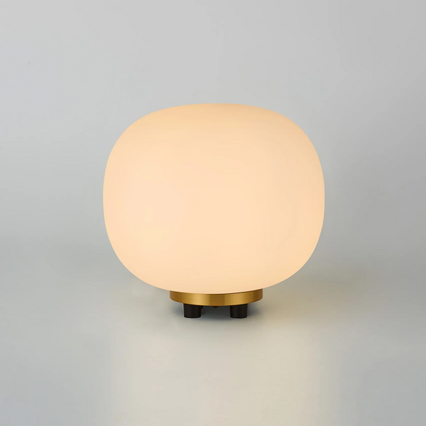 Milton Small Oval Ball Table Lamp in Aged Brass & Frosted White Shade