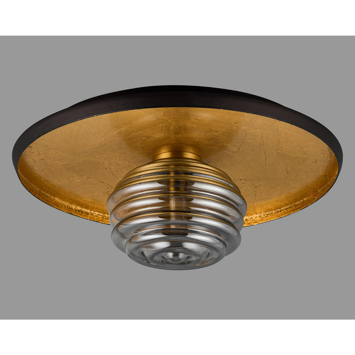 Reston Wall or Ceiling Light in Coffee and Gold Leaf with Smoked Rippled Glass Shade