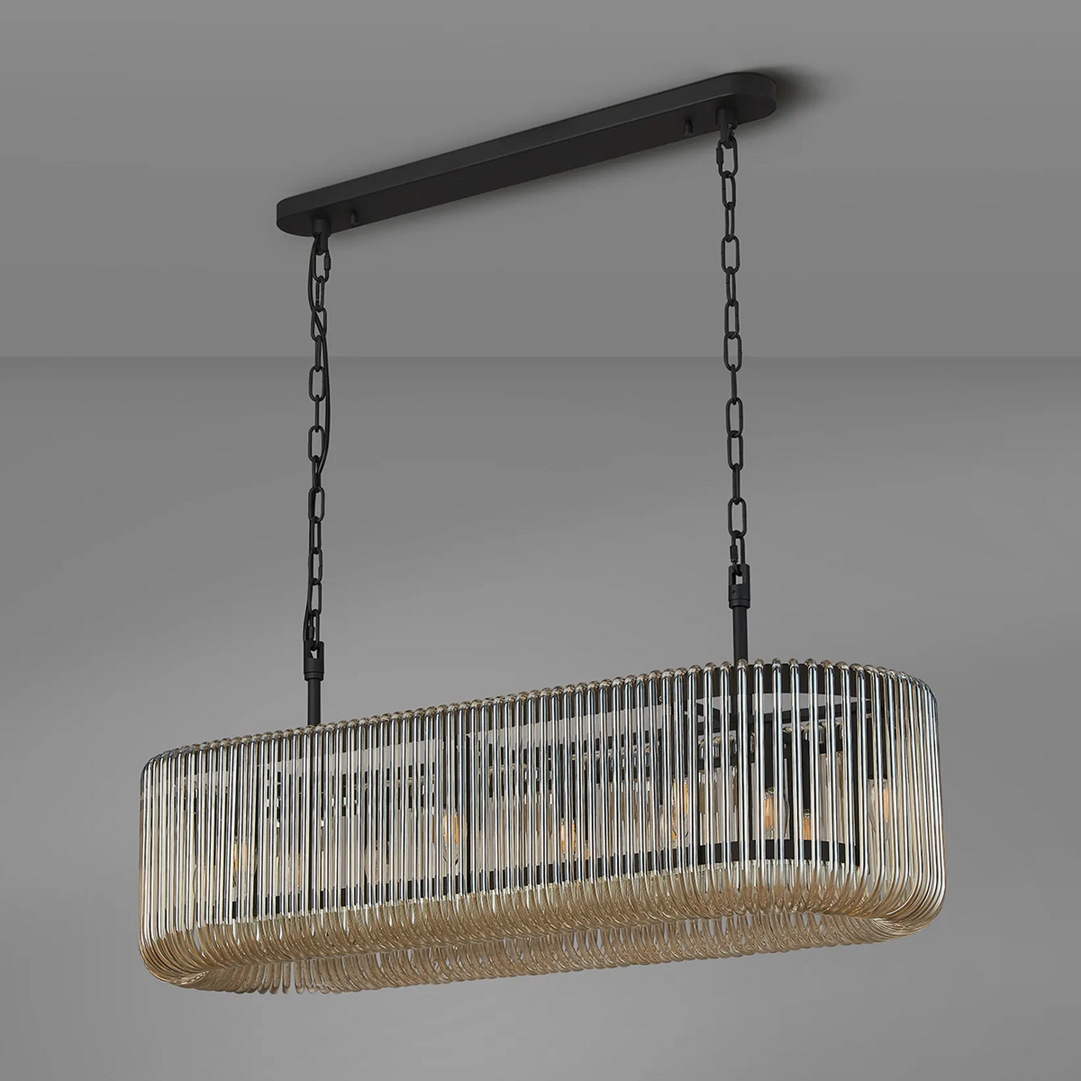 Jevington 1000mm Linear Pendant in Black with Smoke Brown Glass