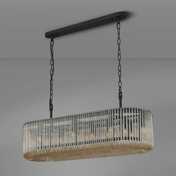 Jevington 1000mm Linear Pendant in Black with Smoke Brown Glass