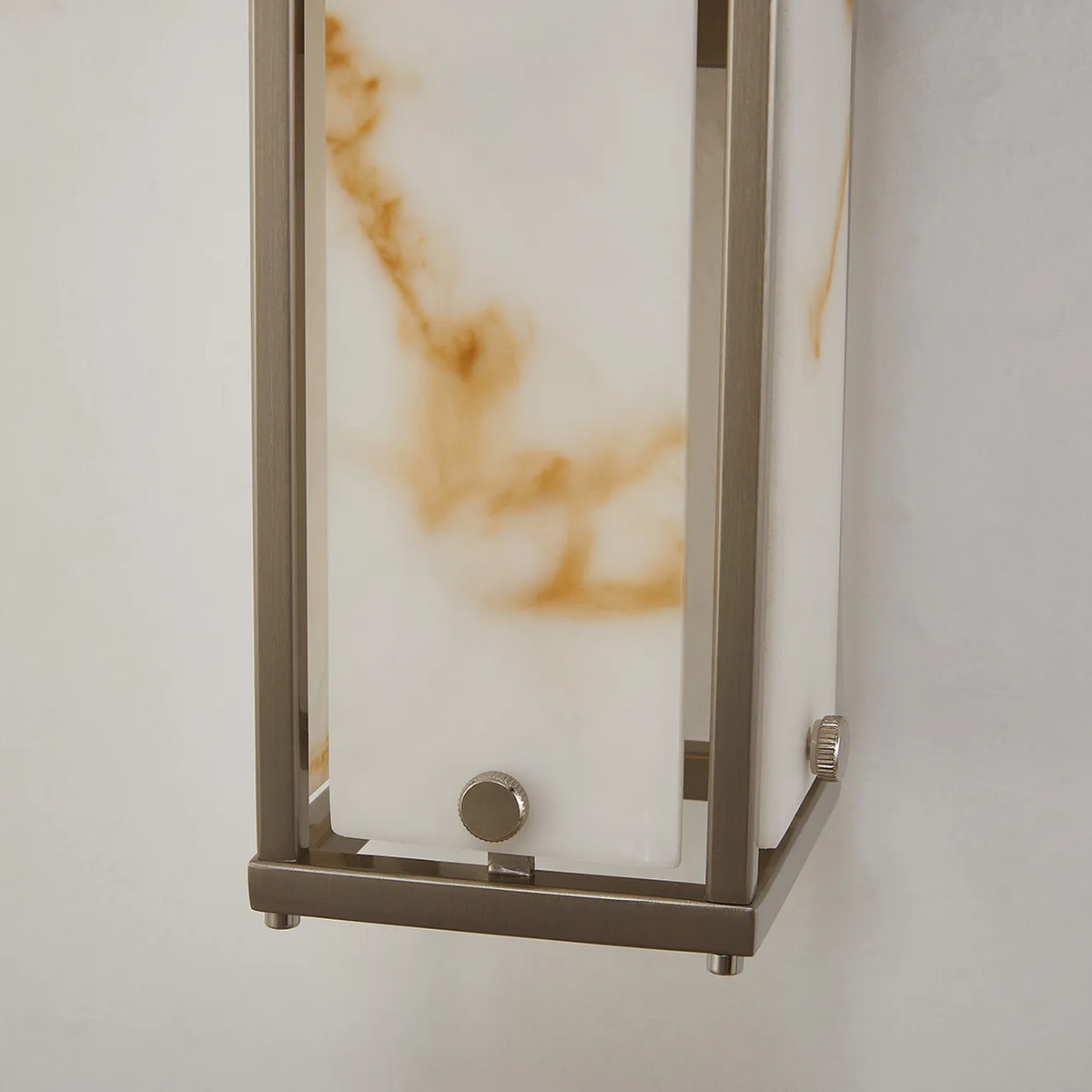 Scarva IP44 400mm Rectangular Wall Light in Satin Nickel with Brown Faux Alabaster