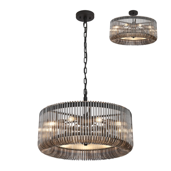 Jevington 600mm Pendant or Semi Flush in Black with Smoked Glass