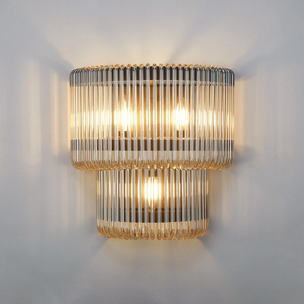 Jevington Large Two Tier Wall Light in Black with Smoke Brown Glass