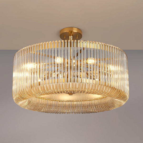 Jevington 600mm Pendant or Semi Flush in Brass with Smoke Brown Glass