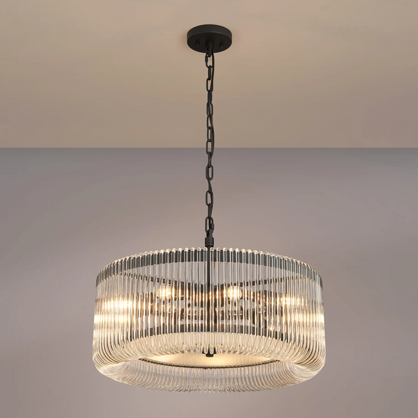 Jevington 600mm Pendant or Semi Flush in Black with Clear Glass