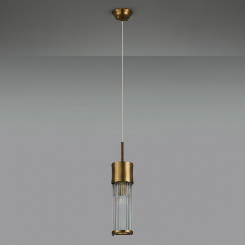 Tansley E14 IP44 Single Drop Pendant in Gold with Clear Glass Rods