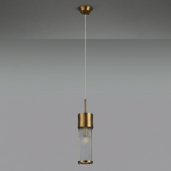 Tansley E14 IP44 Single Drop Pendant in Gold with Clear Glass Rods