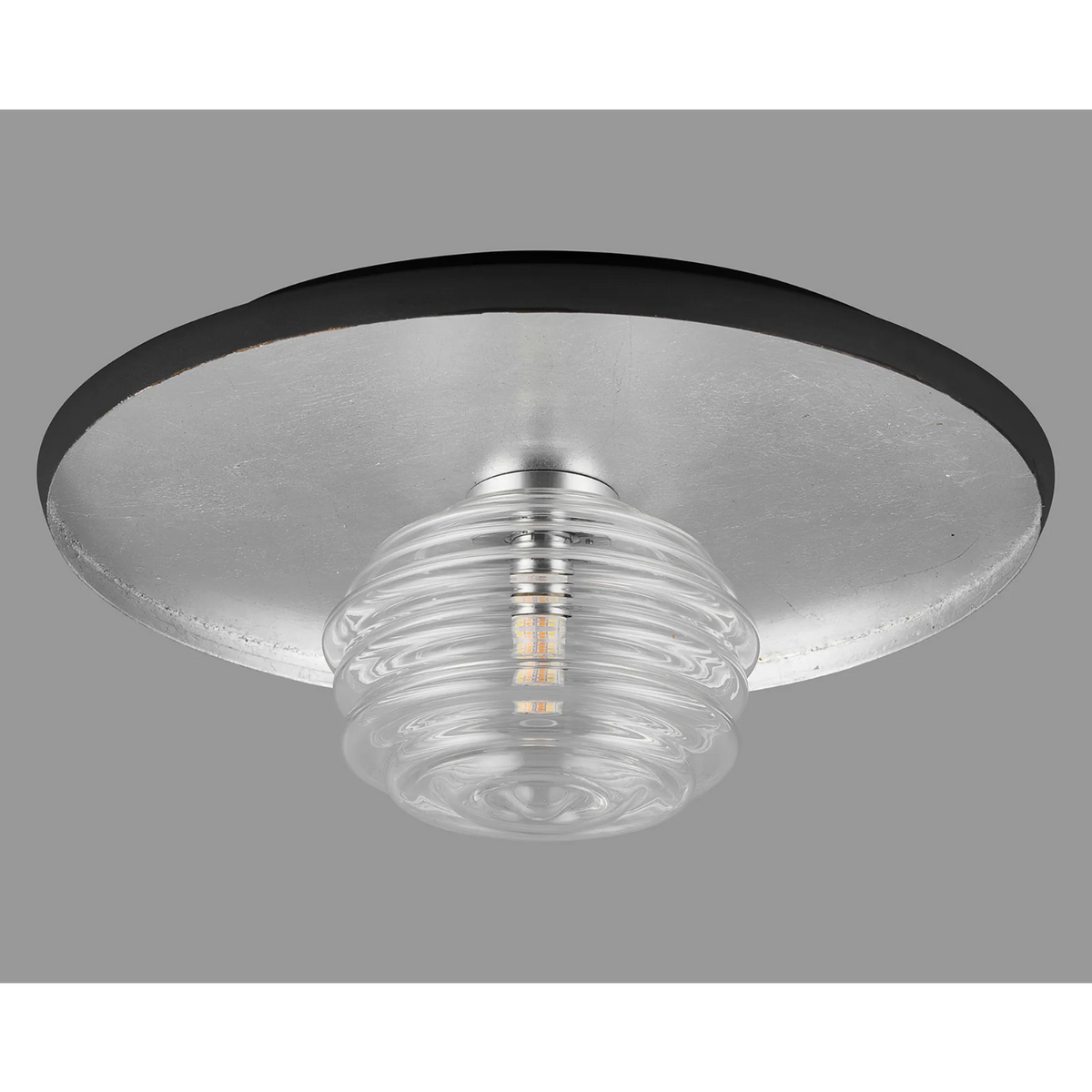 Reston Wall or Ceiling Light in Anthracite and Silver Leaf with Clear Rippled Glass Shade