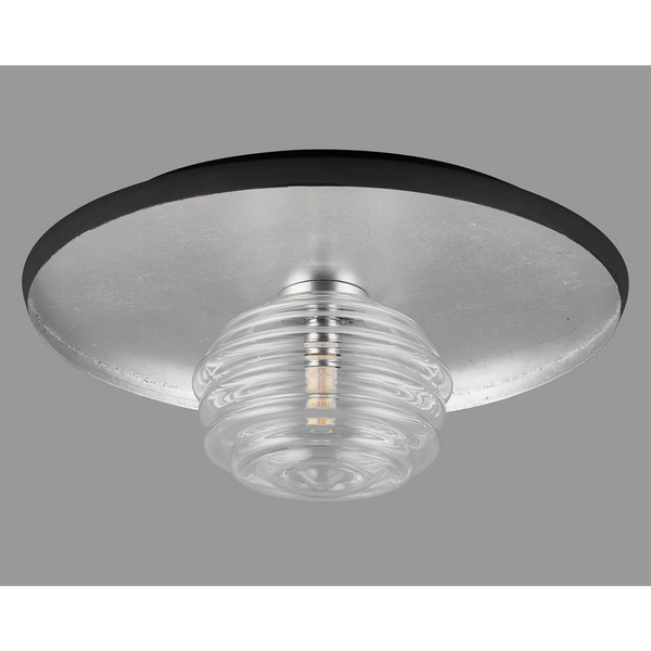 Reston Wall or Ceiling Light in Anthracite and Silver Leaf with Clear Rippled Glass Shade