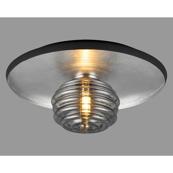 Reston Wall or Ceiling Light in Anthracite and Silver Leaf with Smoked Rippled Glass Shade
