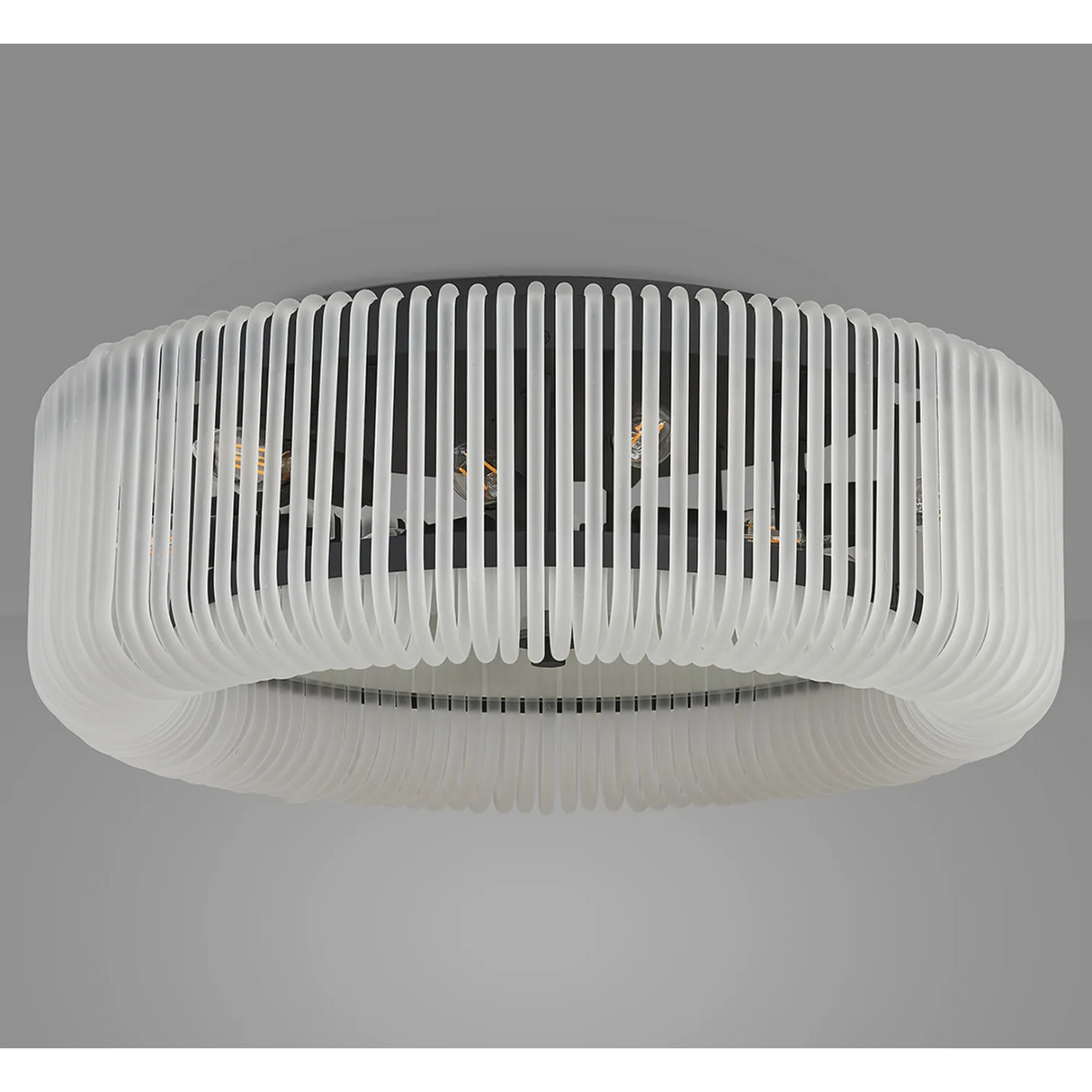 Jevington 600mm Flush Ceiling Light in Black with Frosted Glass
