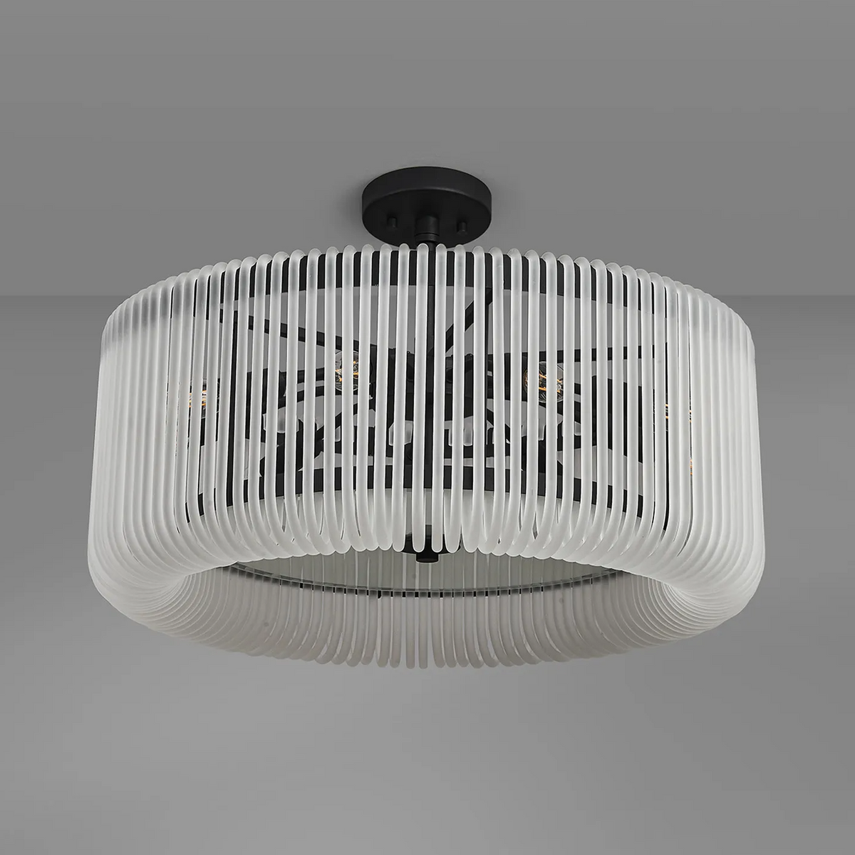 Jevington 600mm Pendant or Semi Flush in Black with Frosted Glass