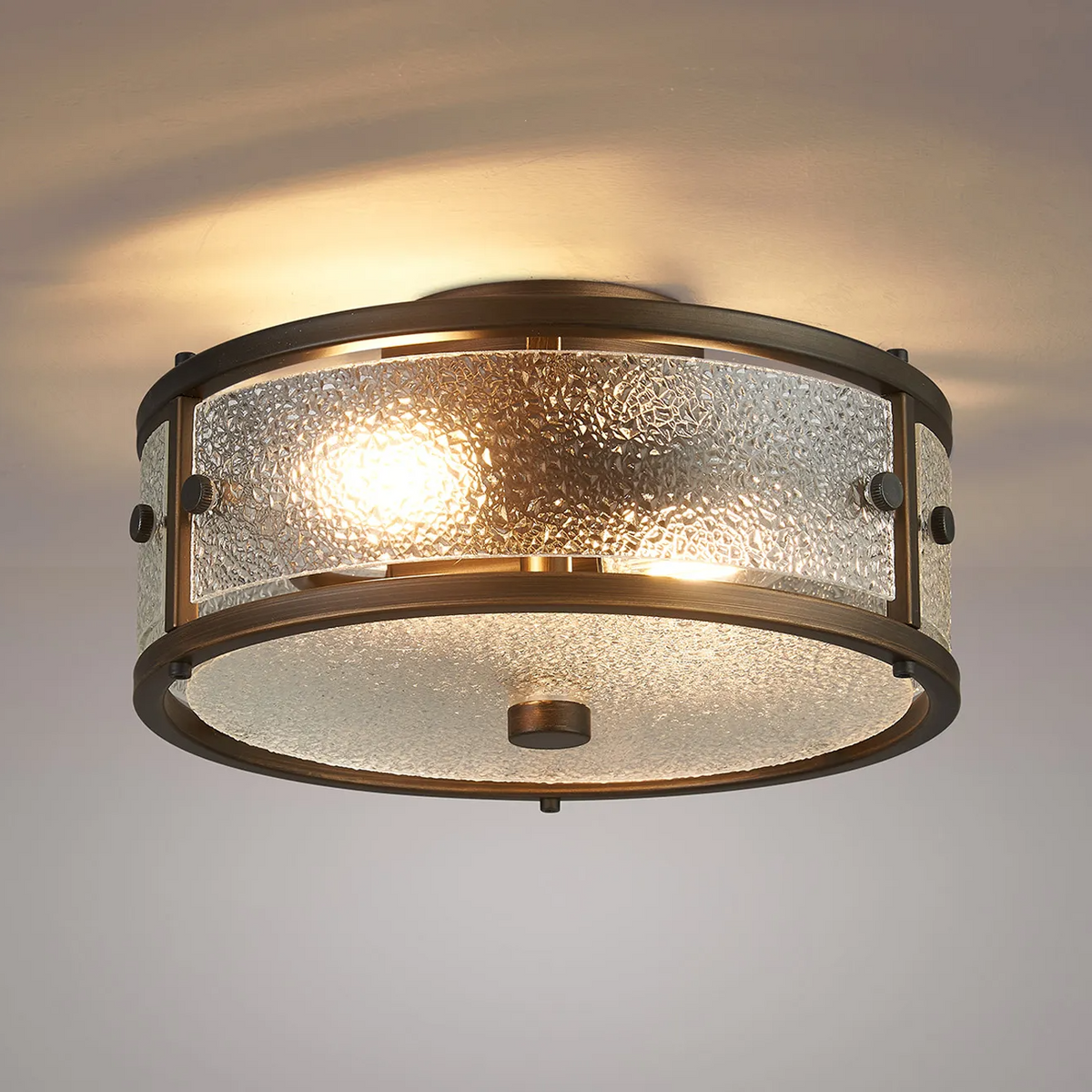 Scarva IP44 250mm Round Ceiling Light in Bronze with Clear Diamond Glass