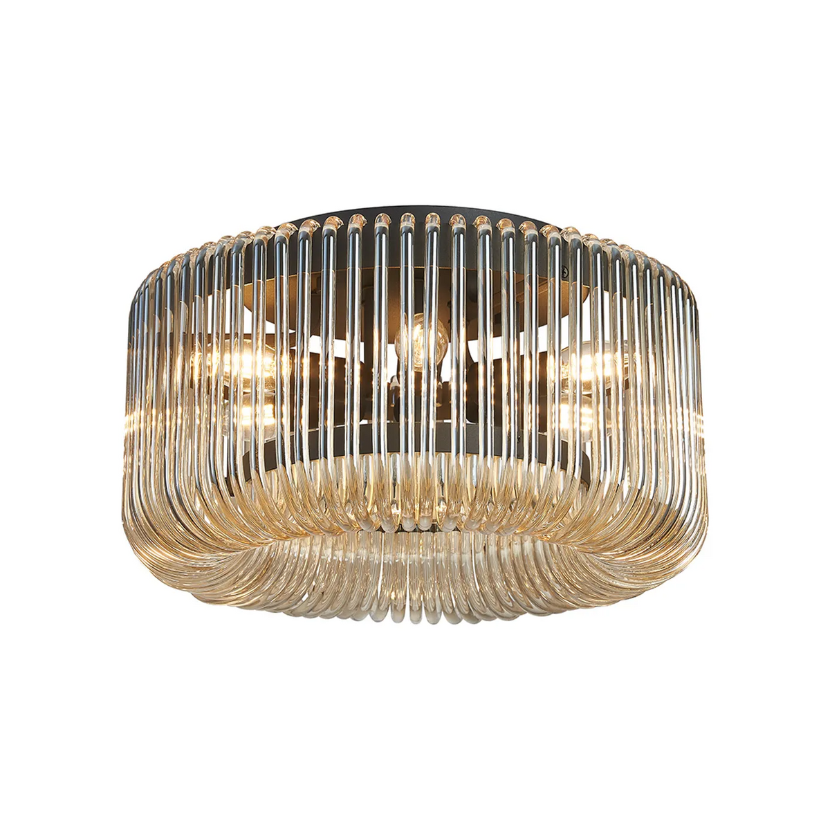 Jevington 400mm Flush Ceiling Light in Black with Smoke Brown Glass