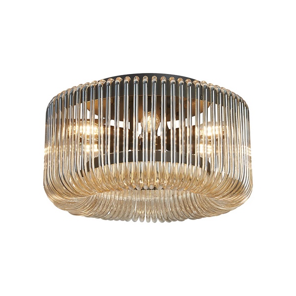 Jevington 400mm Flush Ceiling Light in Black with Smoke Brown Glass