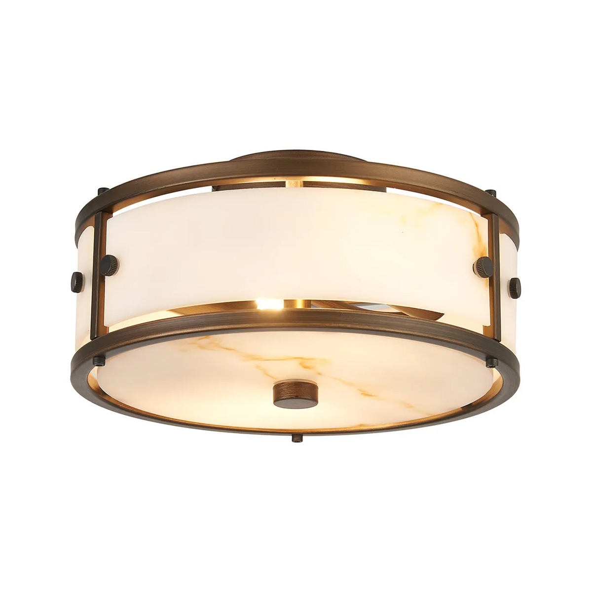 Scarva IP44 250mm Round Ceiling Light in Bronze with Brown Faux Alabaster