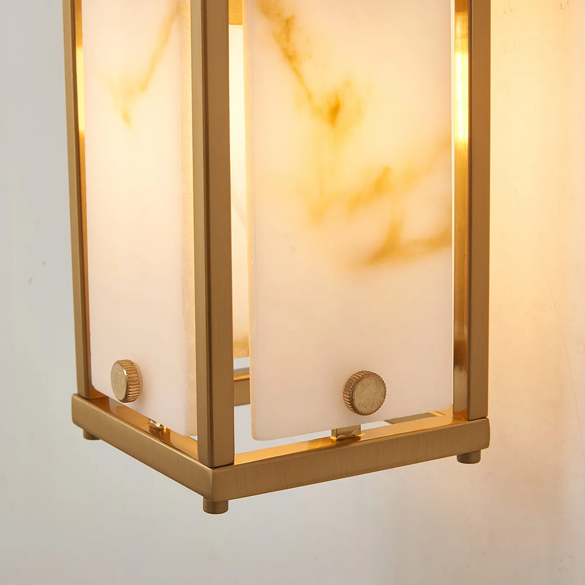 Scarva IP44 400mm Rectangular Wall Light in Brass with Brown Faux Alabaster