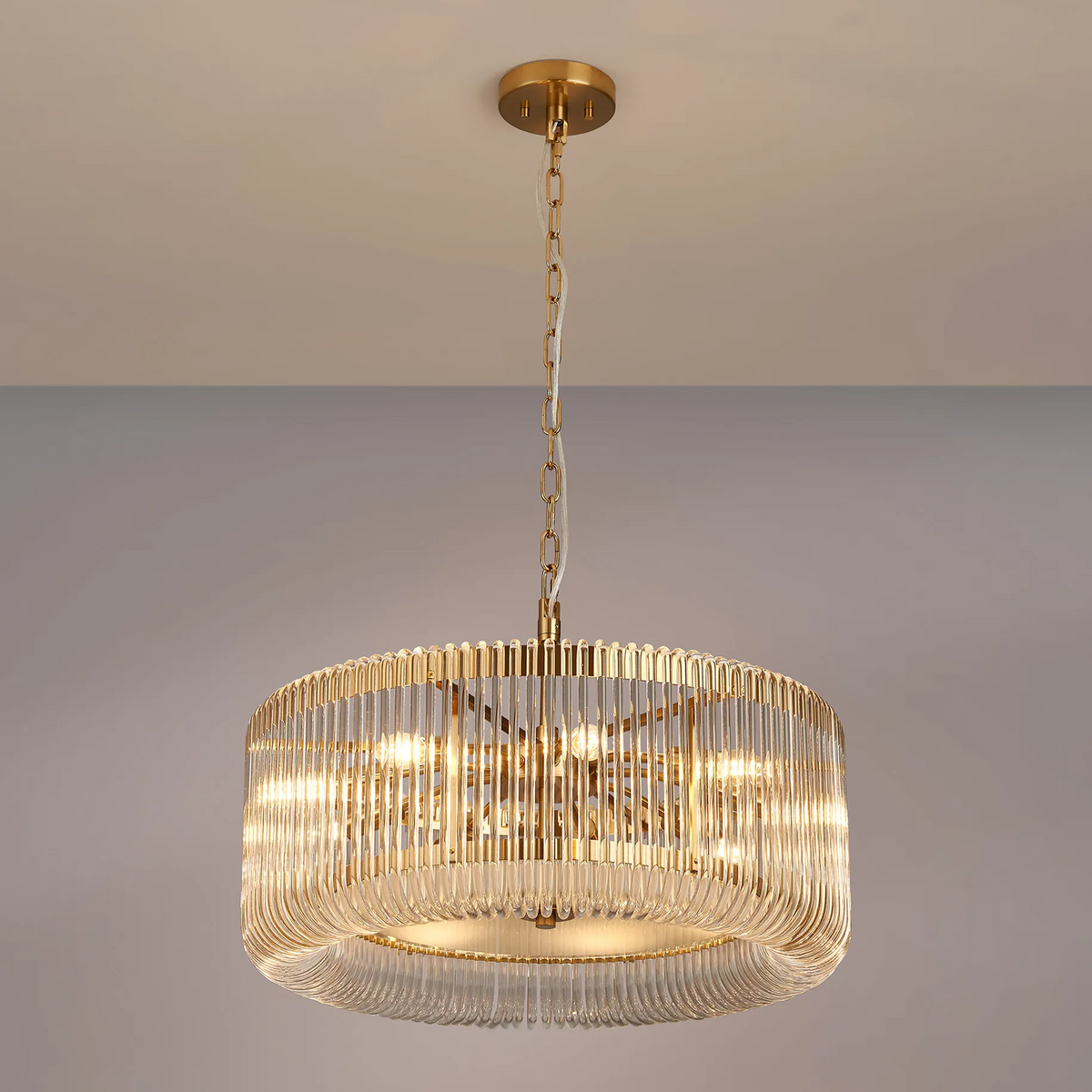 Jevington 600mm Pendant or Semi Flush in Brass with Clear Glass