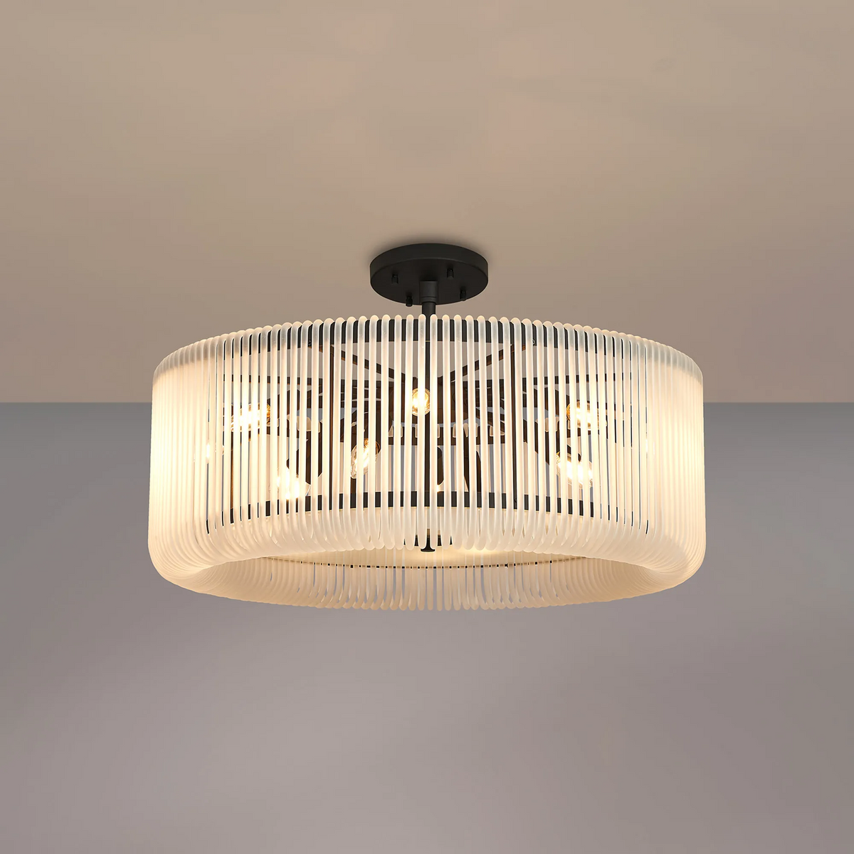 Jevington 780mm Pendant or Semi Flush in Black with Frosted Glass