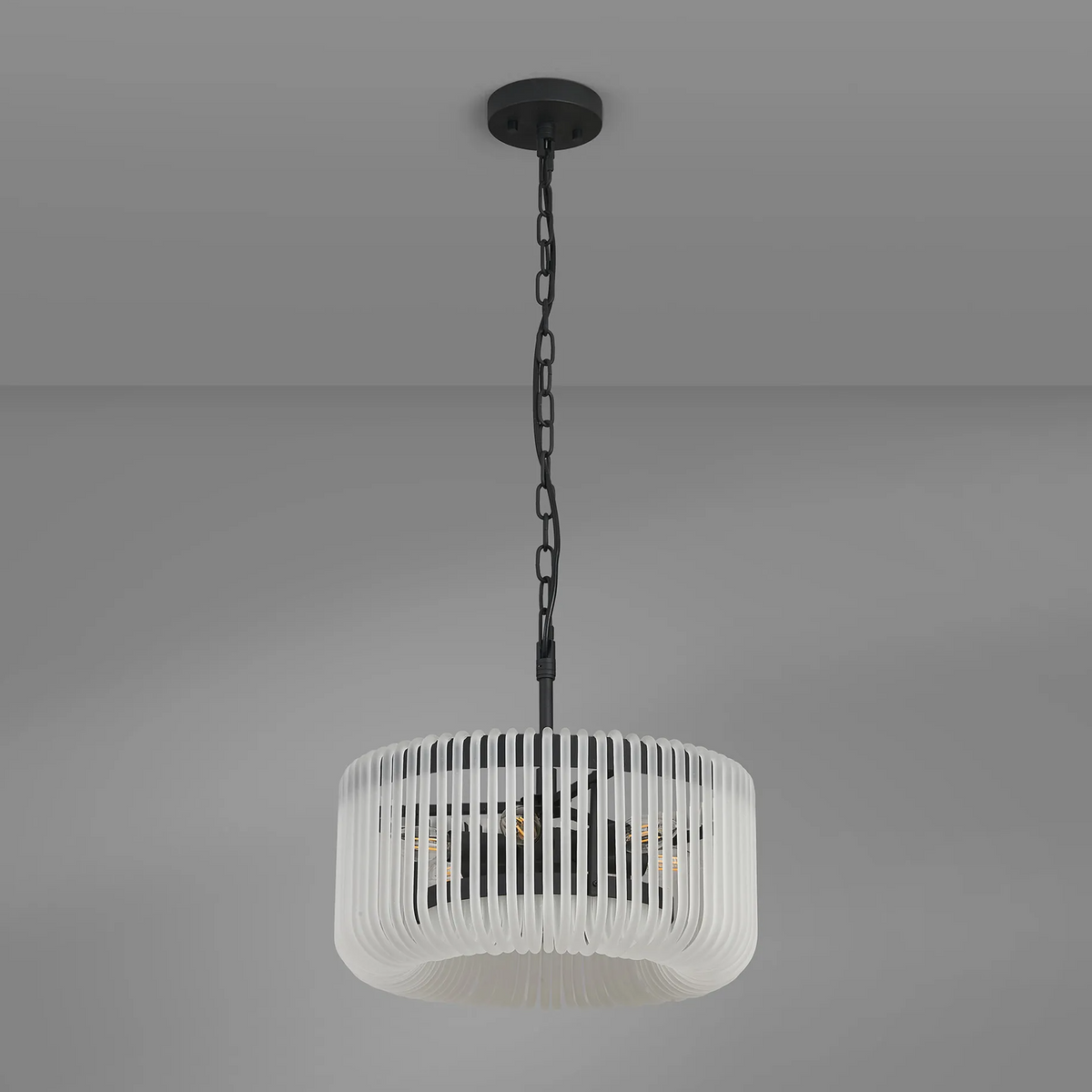 Jevington 400mm Pendant or Semi Flush in Black with Frosted Glass