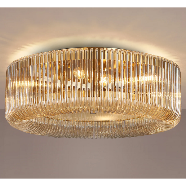 Jevington 600mm Flush Ceiling Light in Brass with Smoke Brown Glass