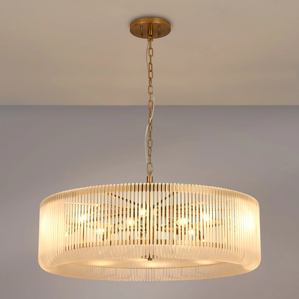 Jevington 1000mm Pendant or Semi Flush in Brass with Frosted Glass