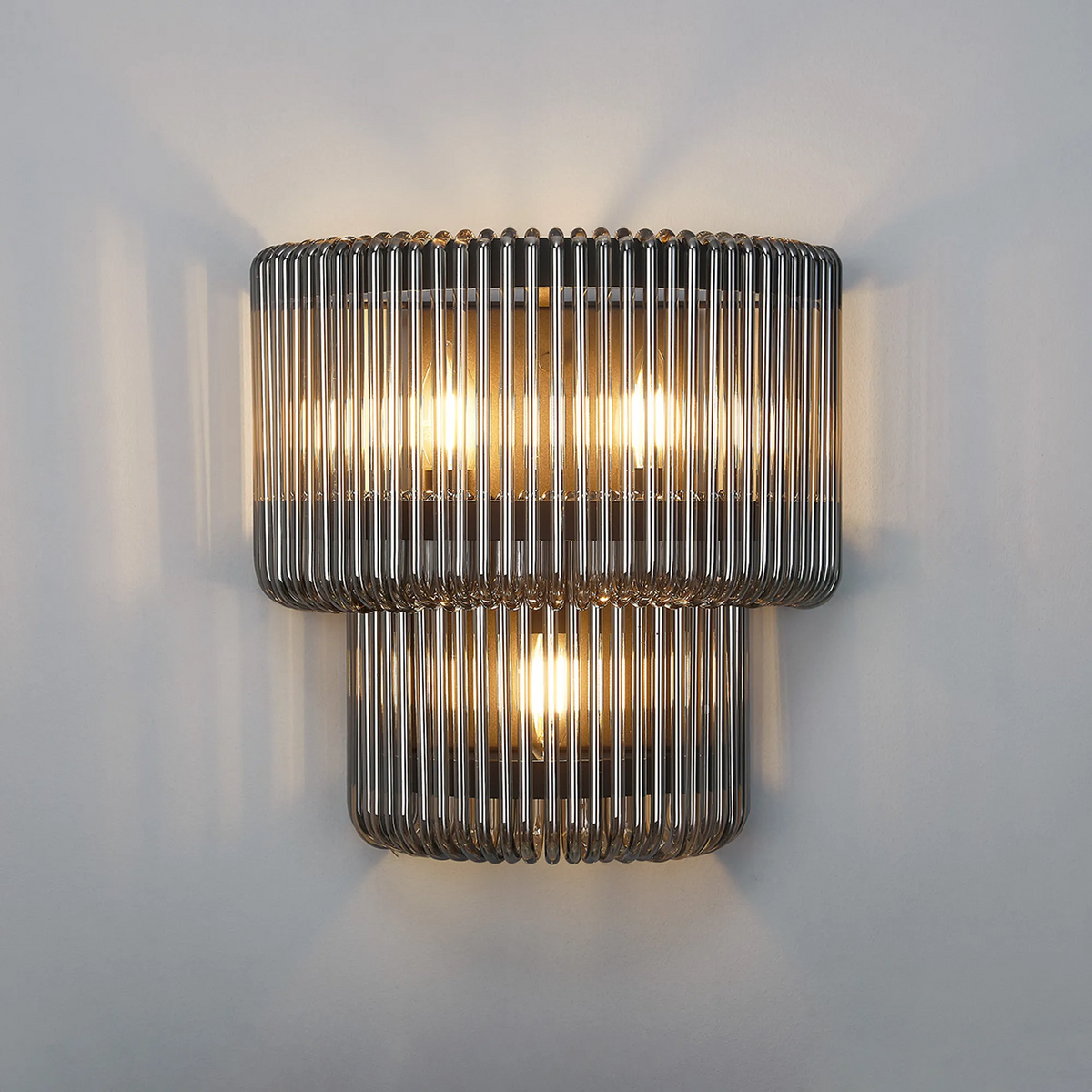 Jevington Large Two Tier Wall Light in Black with Smoked Glass