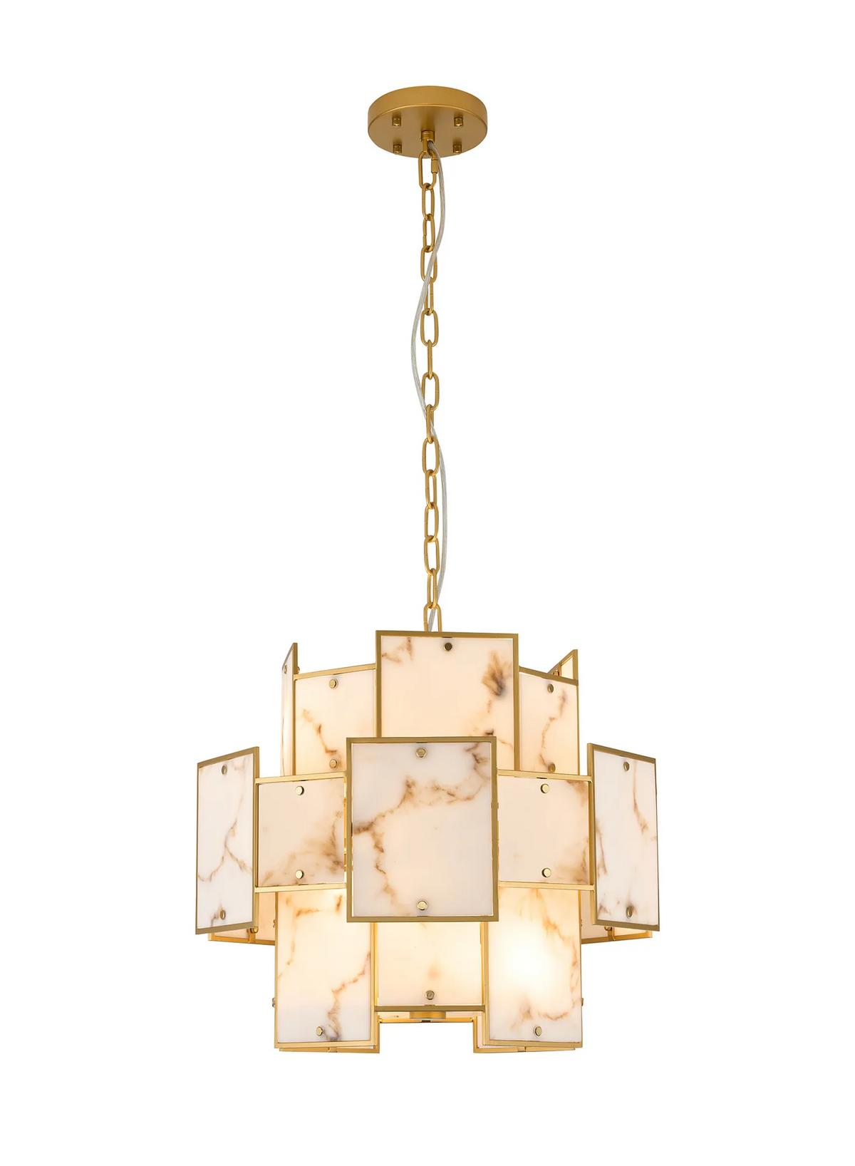 Gold chandelier with rectangular alabaster panels