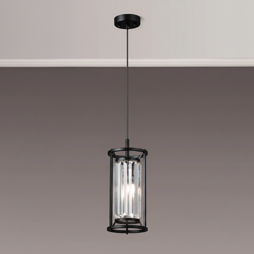 Black metal and crystal cylinder pendant light