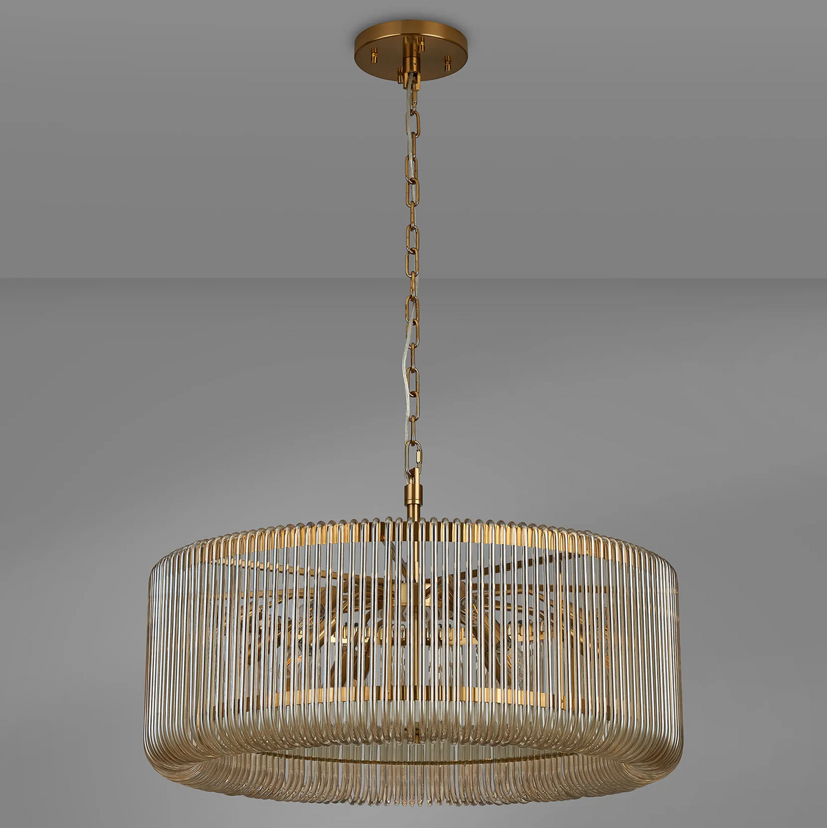 Jevington 780mm Pendant or Semi Flush in Brass with Smoke Brown Glass
