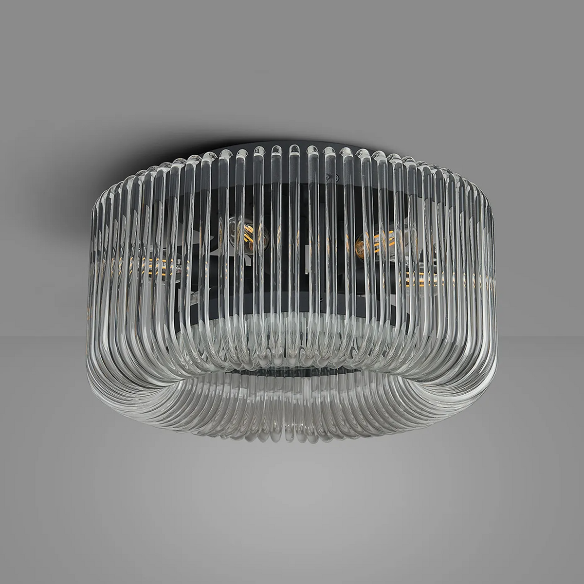 Jevington 400mm Flush Ceiling Light in Black with Clear Glass