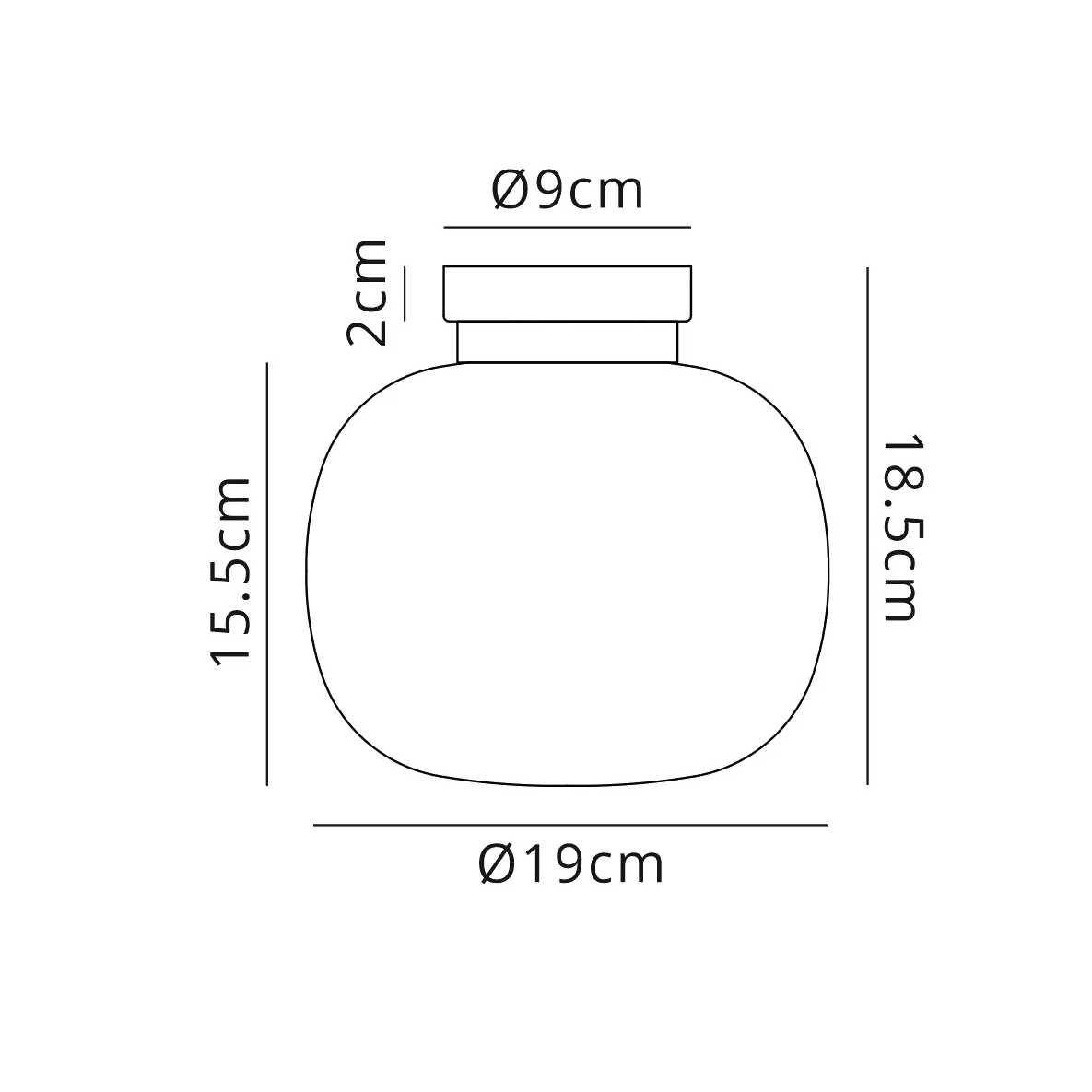 Lumiere Milton Small Oval Ball Flush Ceiling Light in Matt Black & Frosted White Shade dimensions