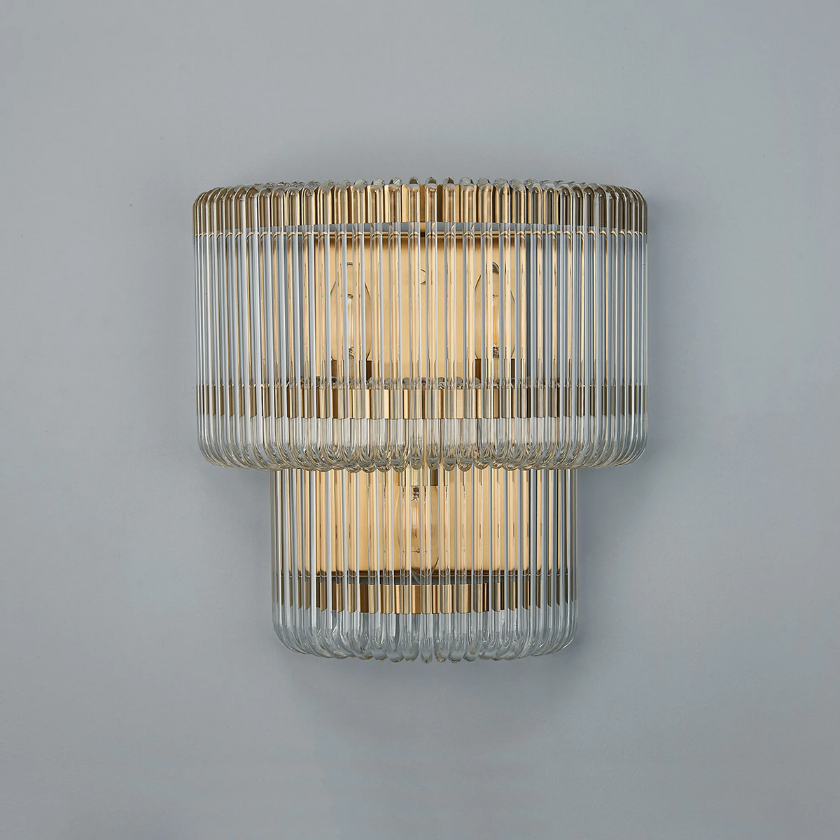 Jevington Large Two Tier Wall Light in Brass with Clear Glass