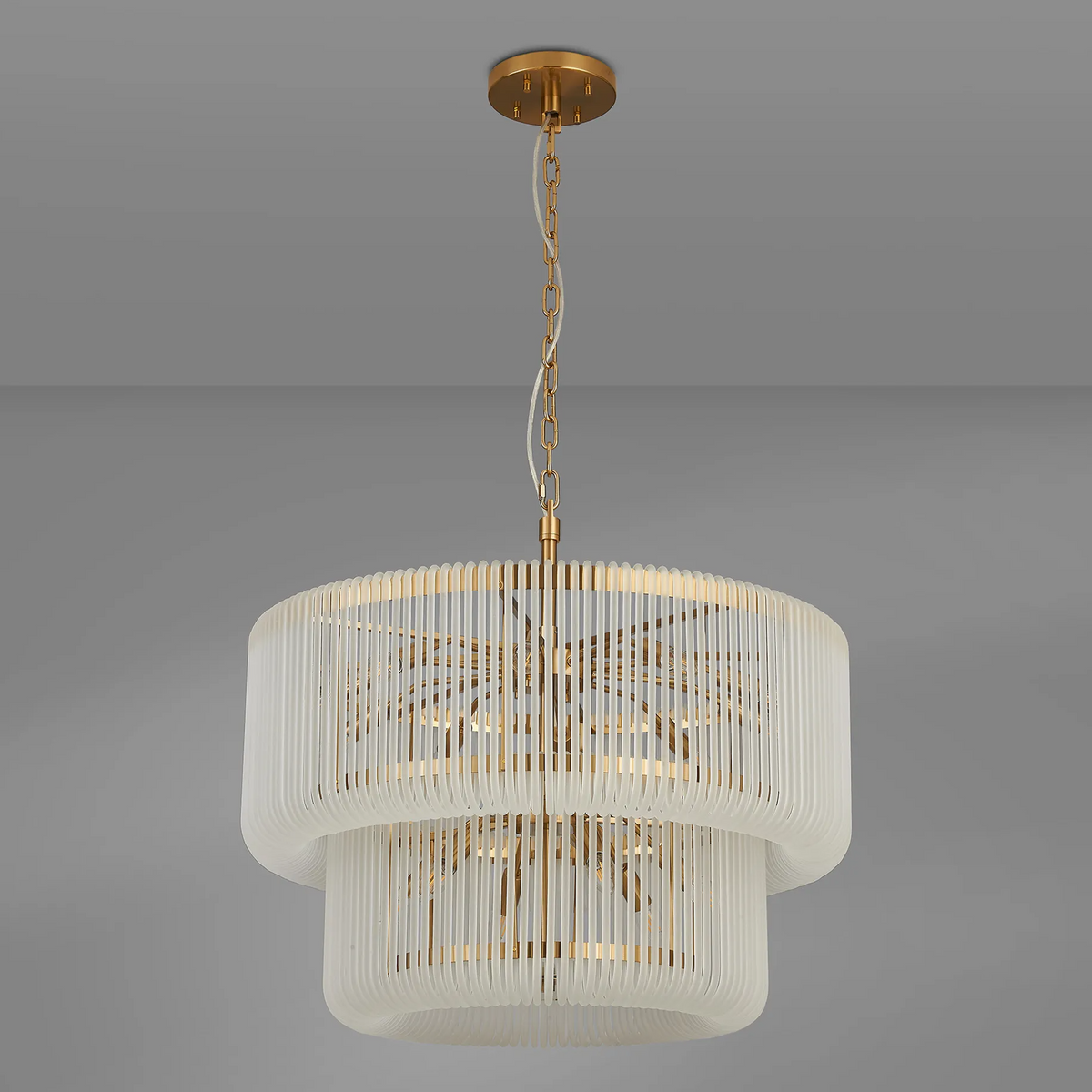Jevington 780mm Two Tier Pendant or Semi Flush in Brass with Frosted Glass