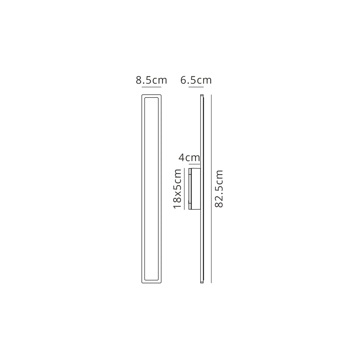 Line drawing of the wall light with dimensions