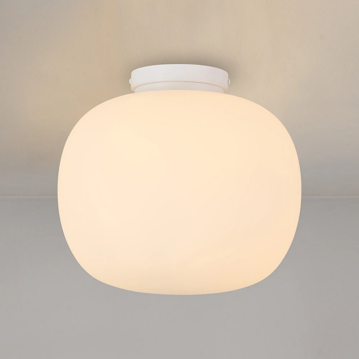 Milton Medium Oval Ball Flush Ceiling Light by Lumiere in satin white and frosted white shade