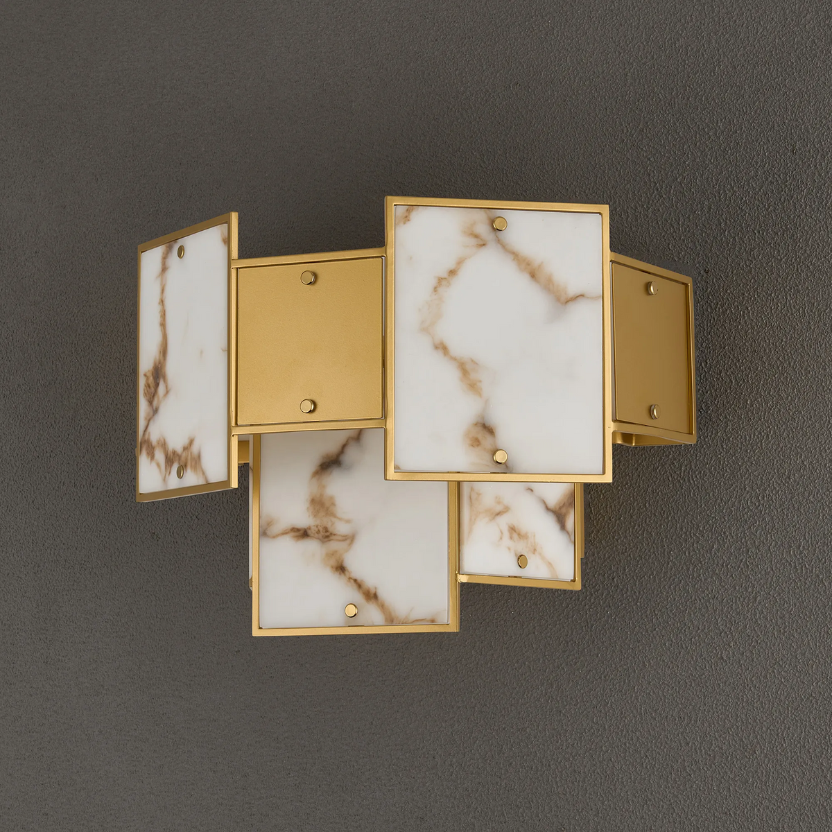 Gold and marble wall sconce with rectangular panels