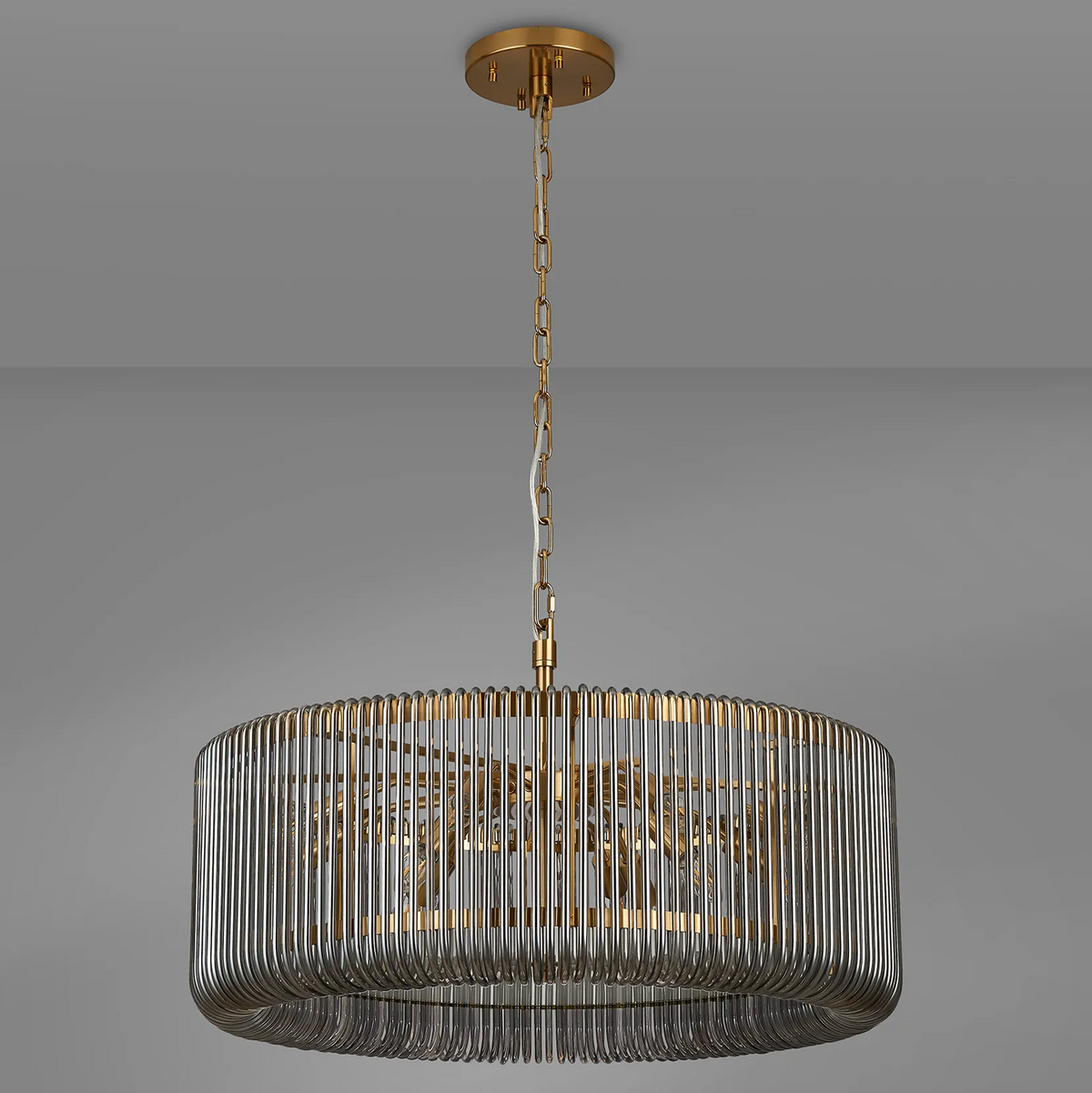 Jevington 780mm Pendant or Semi Flush in Brass with Smoked Glass