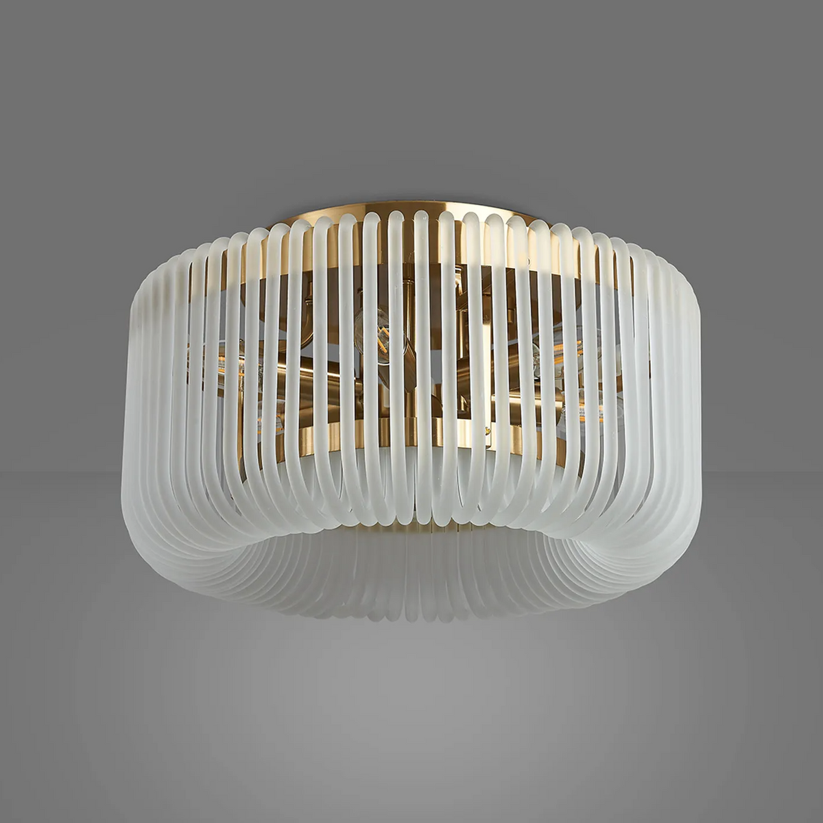 Jevington 400mm Flush Ceiling Light in Brass with Frosted Glass