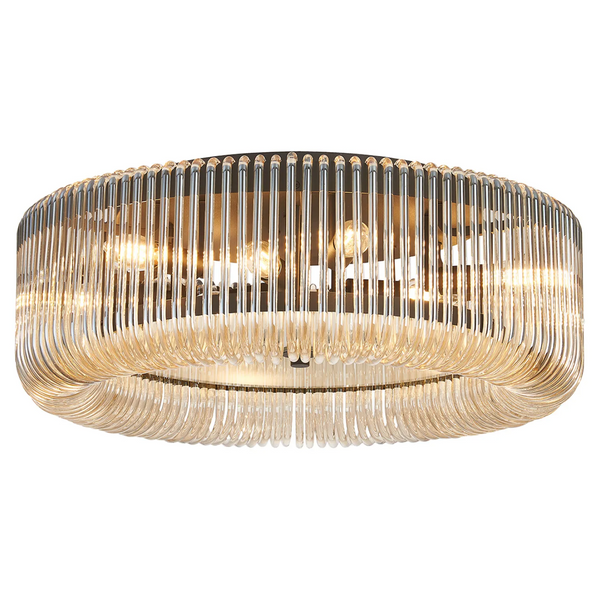 Jevington 600mm Flush Ceiling Light in Black with Smoke Brown Glass