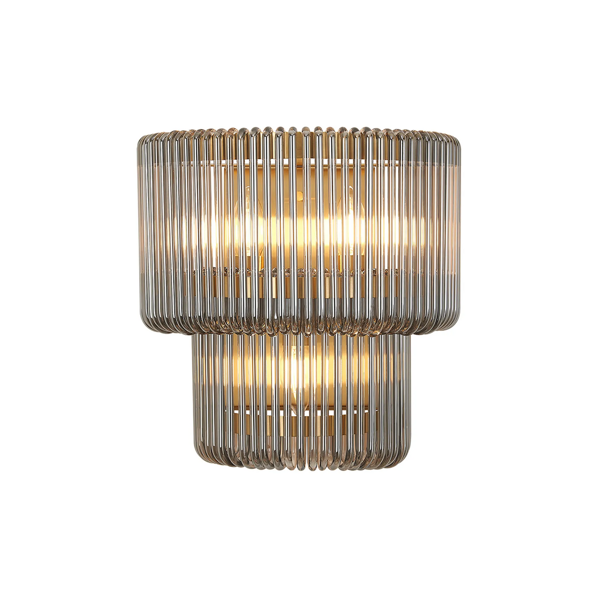 Jevington Large Two Tier Wall Light in Brass with Smoked Glass