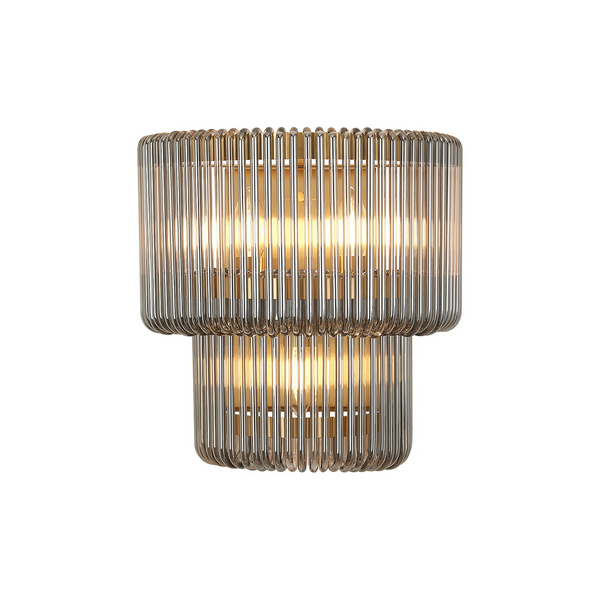 Jevington Large Two Tier Wall Light in Brass with Smoked Glass