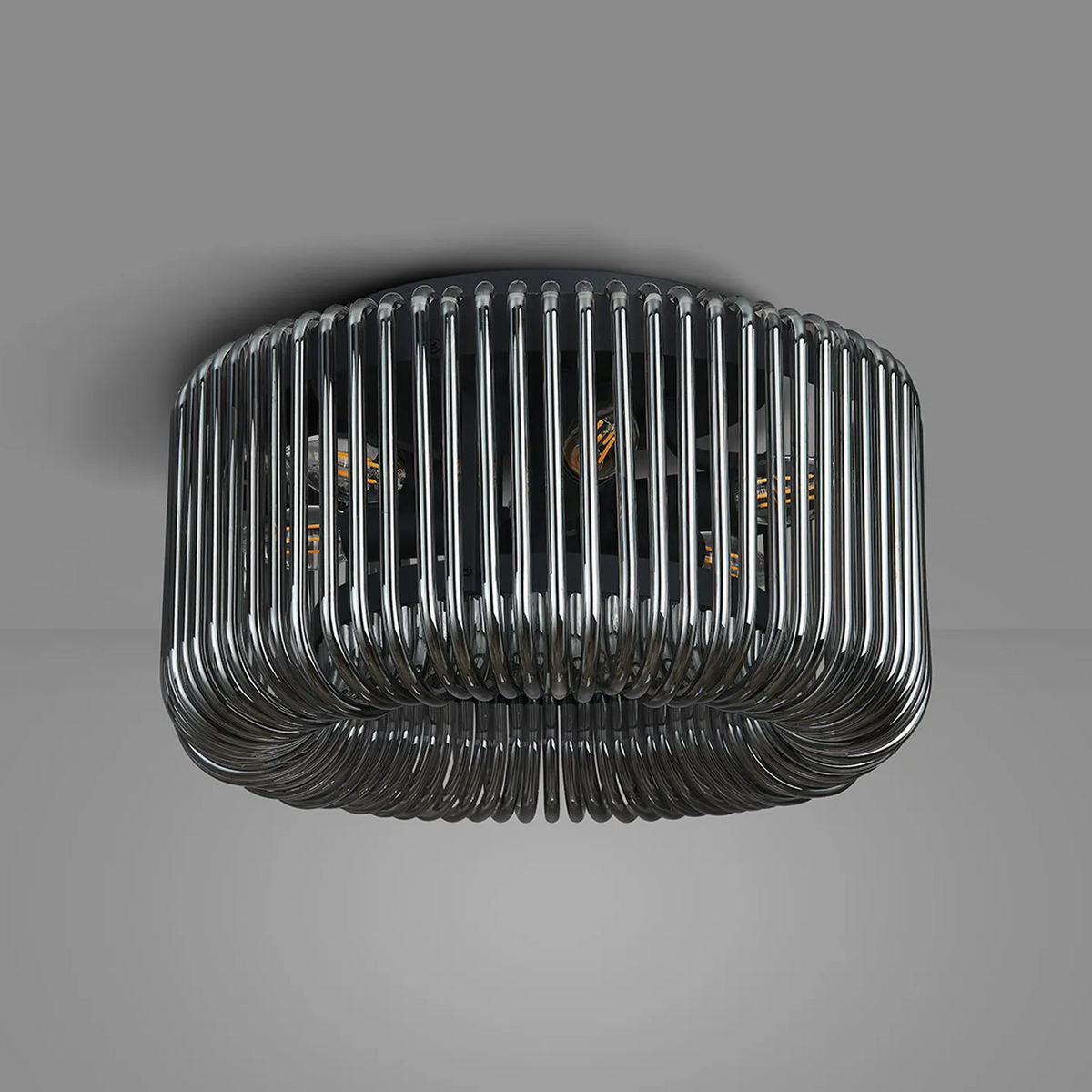 Jevington 400mm Flush Ceiling Light in Black with Smoked Glass