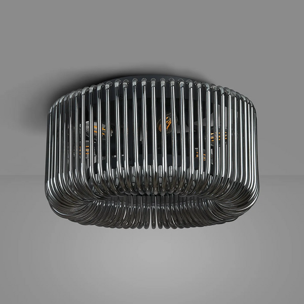 Jevington 400mm Flush Ceiling Light in Black with Smoked Glass