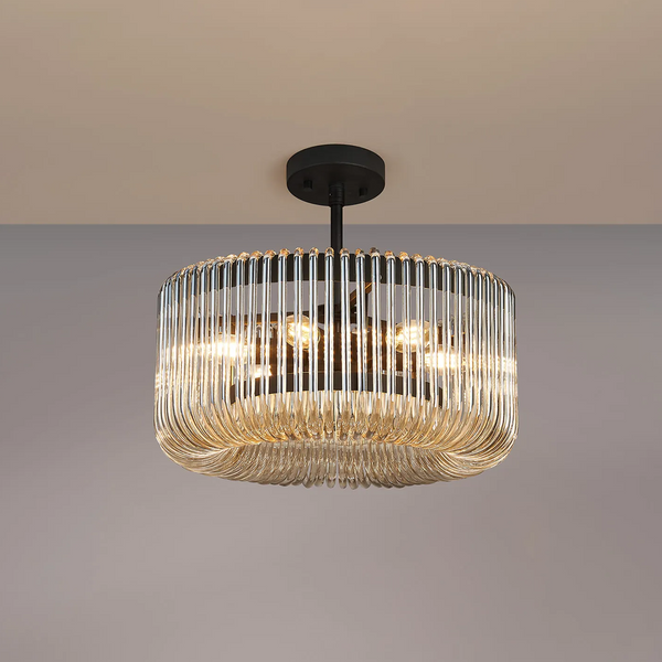 Jevington 400mm Pendant or Semi Flush in Black with Smoke Brown Glass