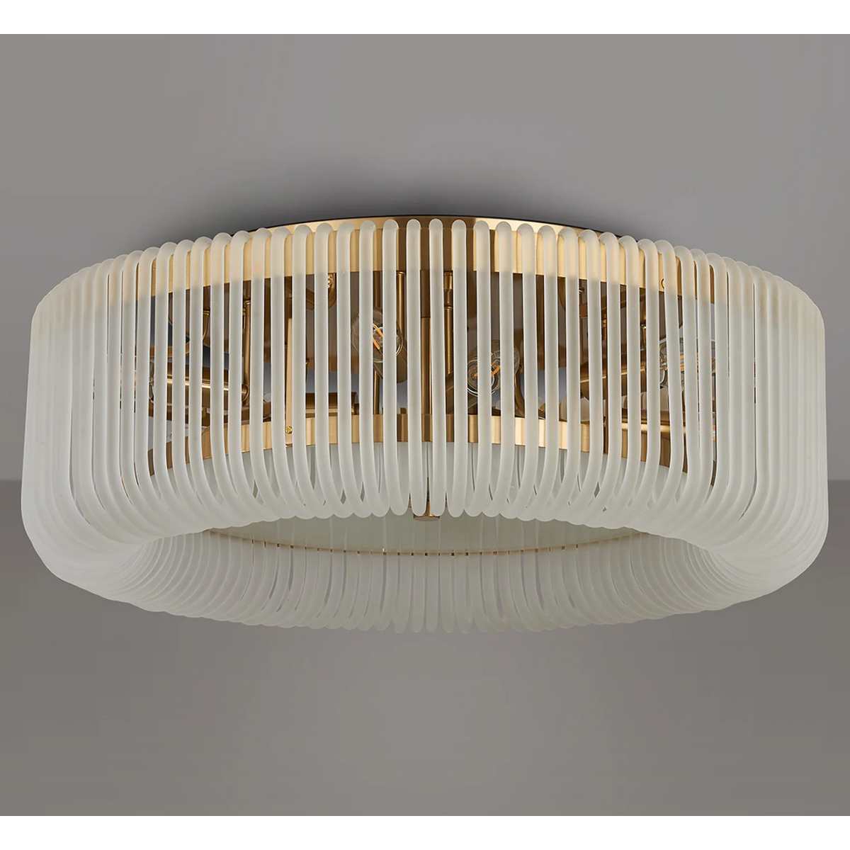 Jevington 600mm Flush Ceiling Light in Brass with Frosted Glass