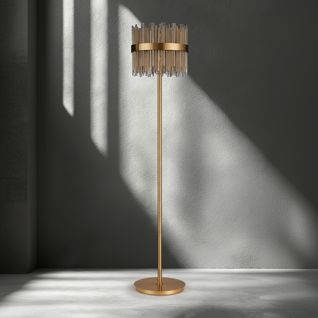 Eckington Floor Lamp in Brass with Cognac Glass Rods