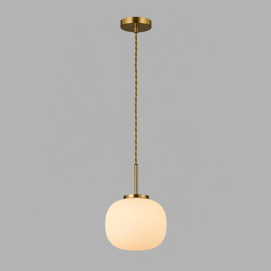 Milton Small Oval Ball Pendant in Aged Brass & Frosted White Shade