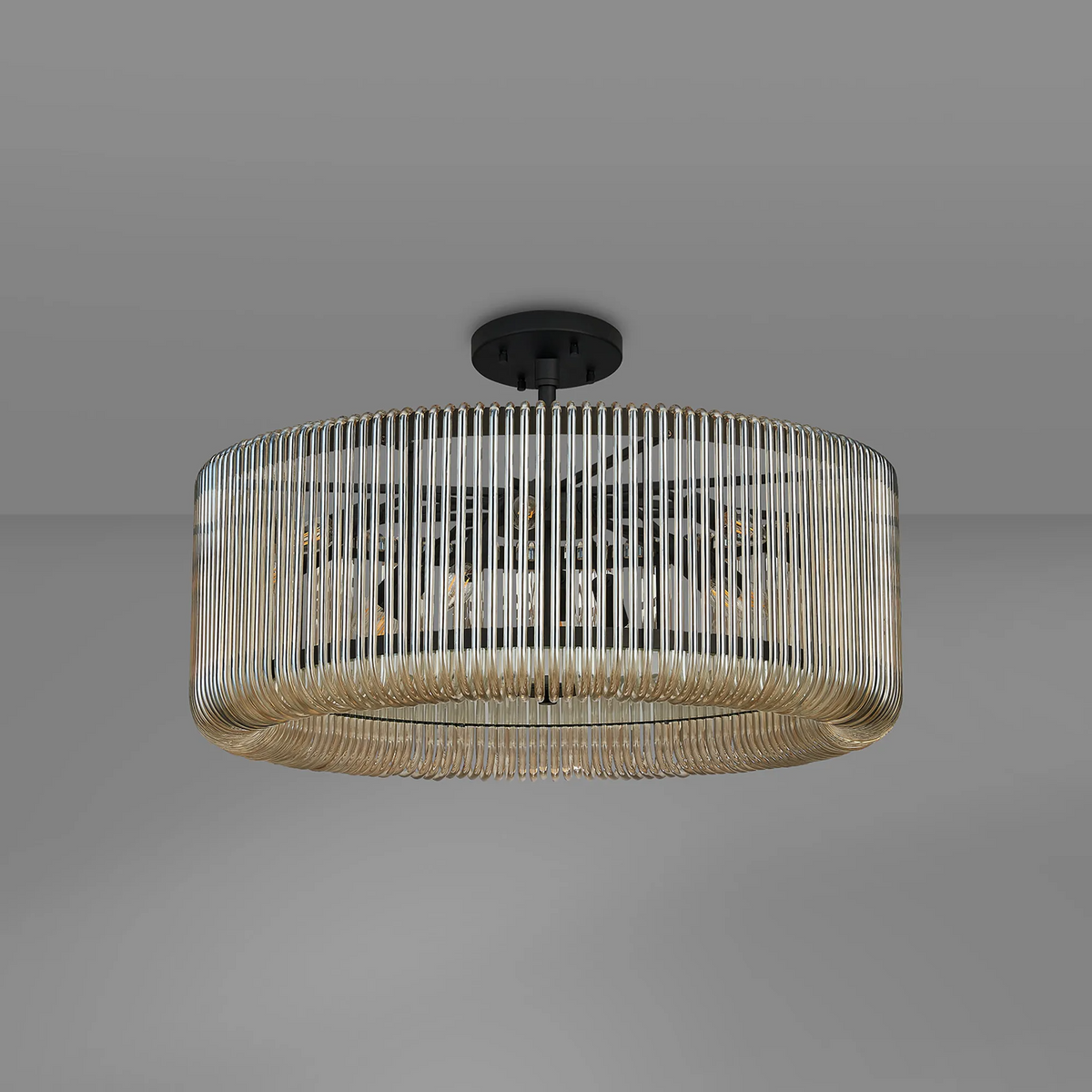 Jevington 780mm Pendant or Semi Flush in Black with Smoke Brown Glass