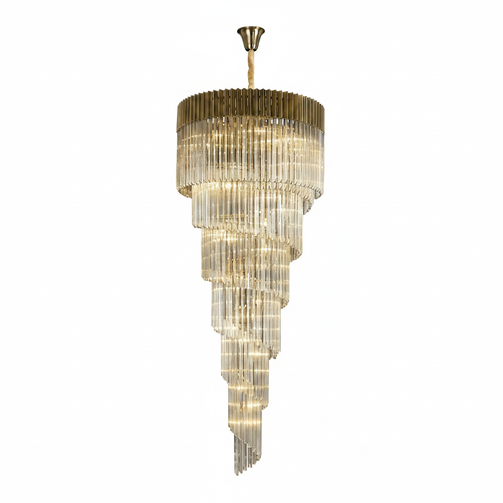 Kentisbeare 900mm 7 Tier 31 Lamp Chandelier in Brass & Cognac Glass